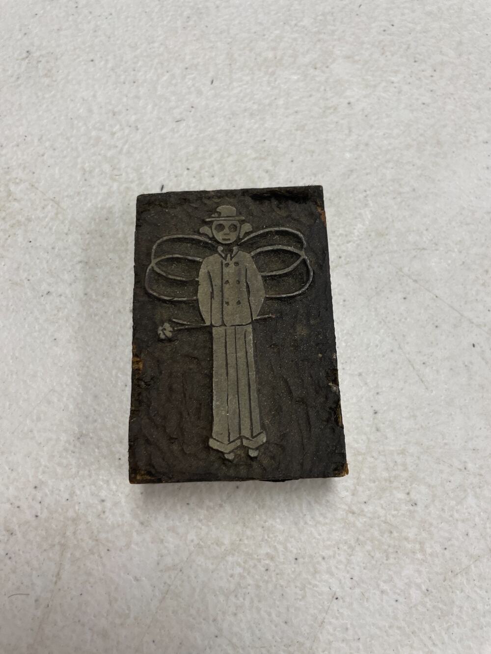 Vintage Letterpress Block Printing Plate Whimsical Angel Figure Wood Mounted